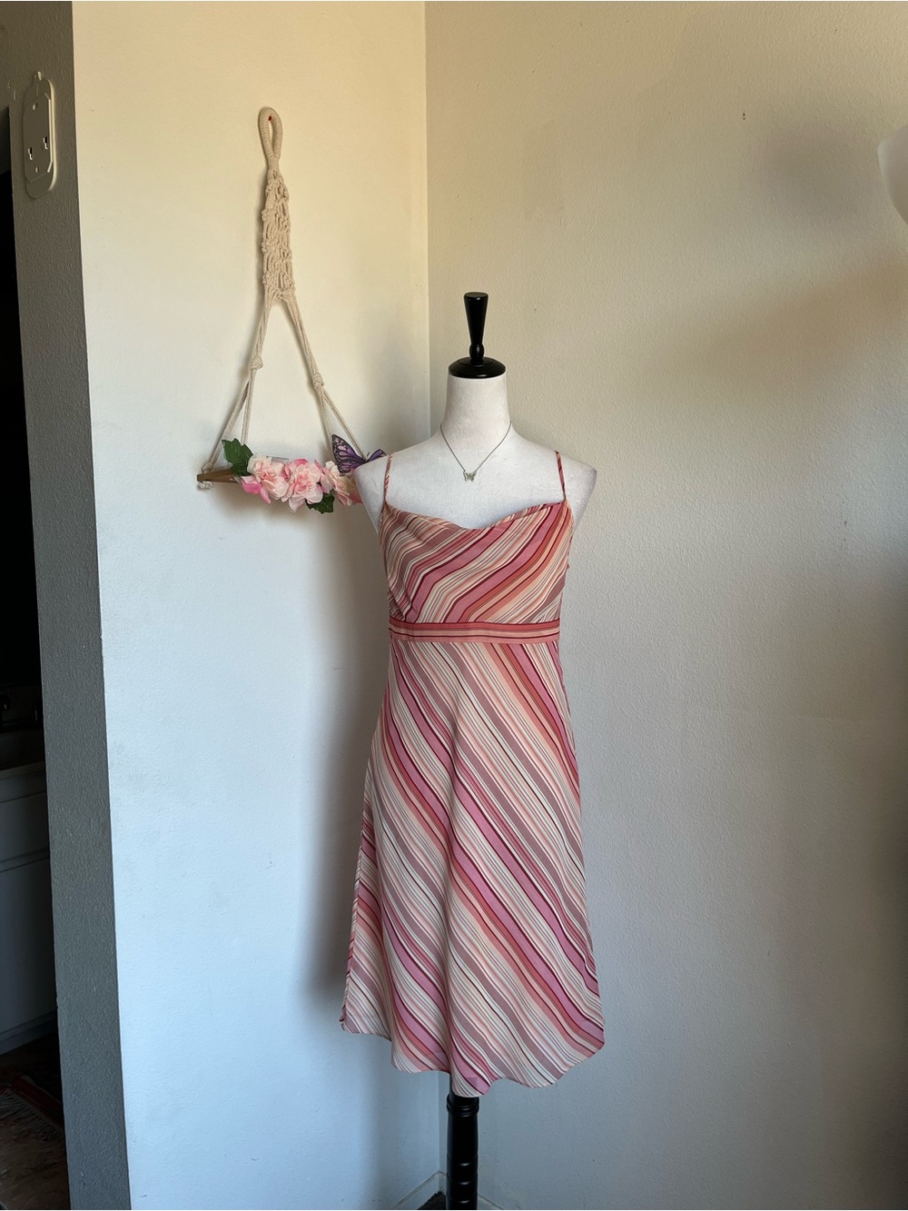 Y2K Striped Pink Spaghetti‑Strap Dress size 4